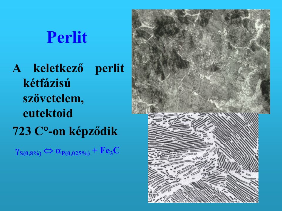 Perlit A keletkező perlit kétfázisú szövetelem, eutektoid