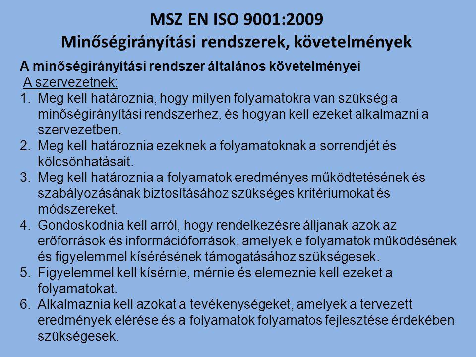MSZ EN ISO 9001:2009 Minőségirányítási rendszerek, követelmények
