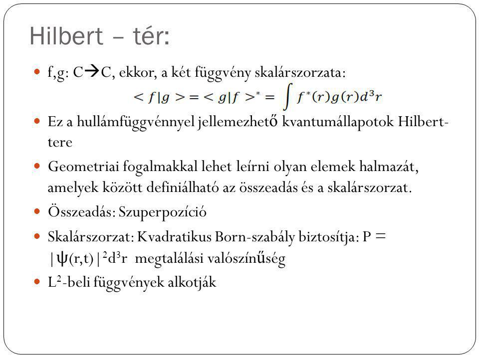 Hilbert – tér: f,g: CC, ekkor, a két függvény skalárszorzata: