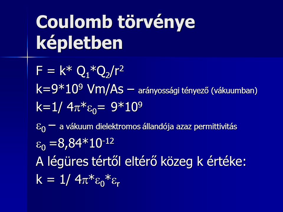 Coulomb törvénye képletben