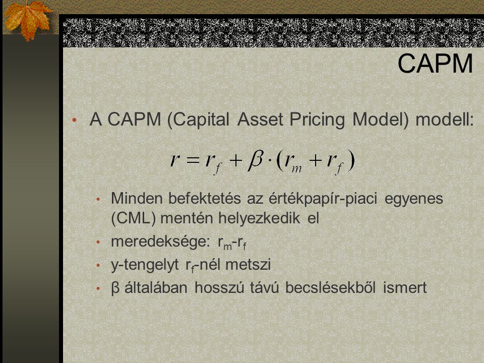 CAPM A CAPM (Capital Asset Pricing Model) modell: