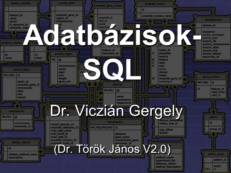 Adatbázisok-SQL Dr. Viczián Gergely (Dr. Török János V2.0)