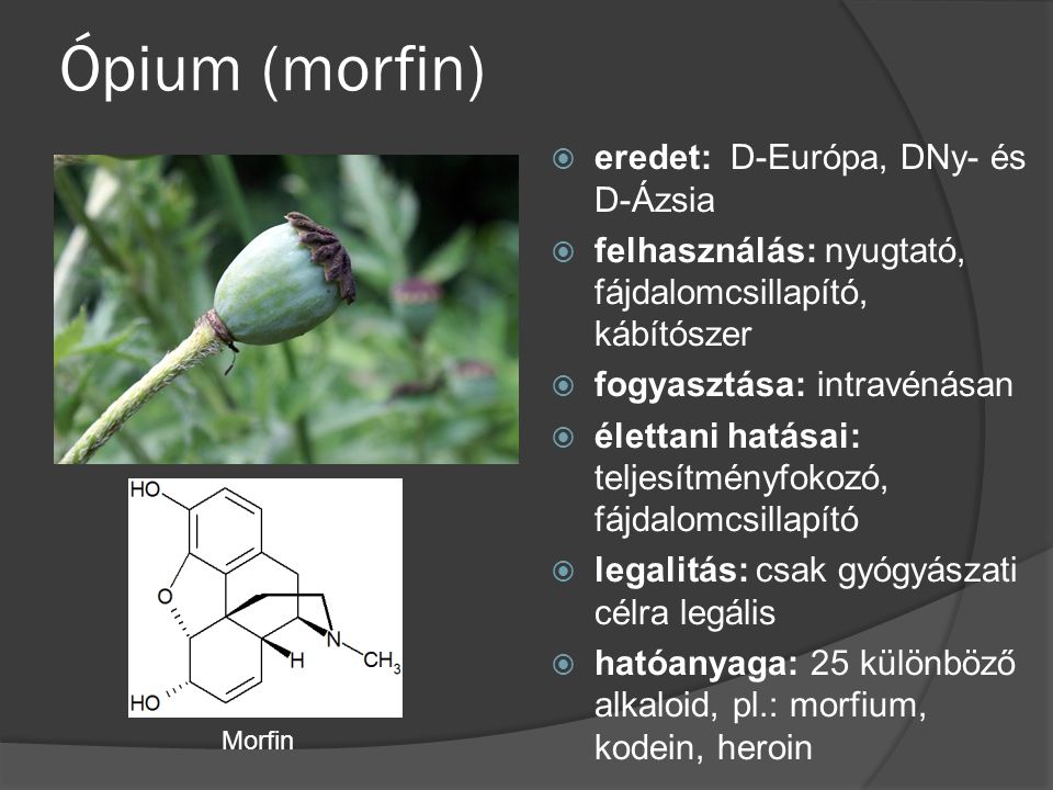 Ópium (morfin) eredet: D-Európa, DNy- és D-Ázsia