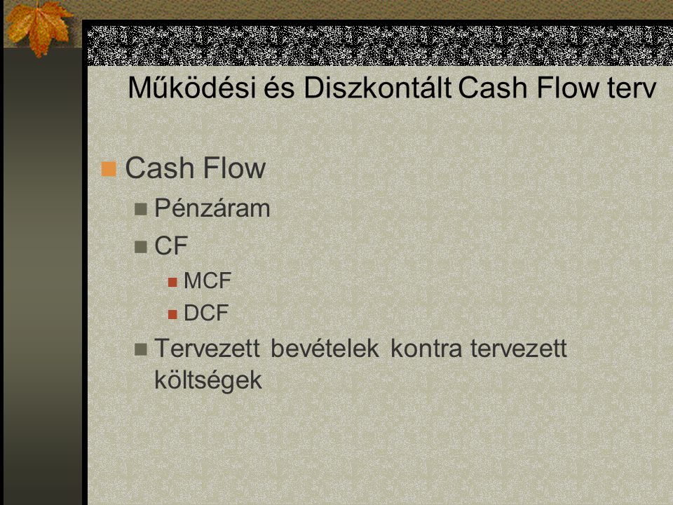 Működési és Diszkontált Cash Flow terv