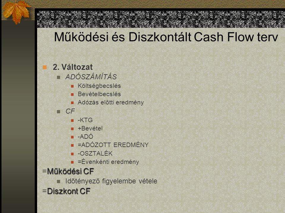 Működési és Diszkontált Cash Flow terv