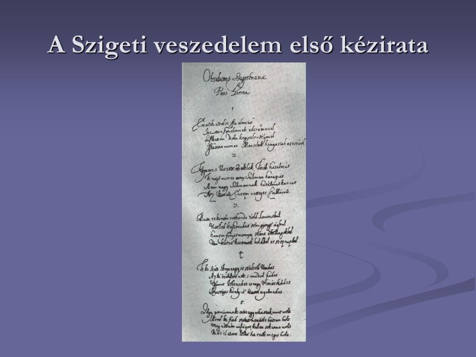 A Szigeti veszedelem első kézirata