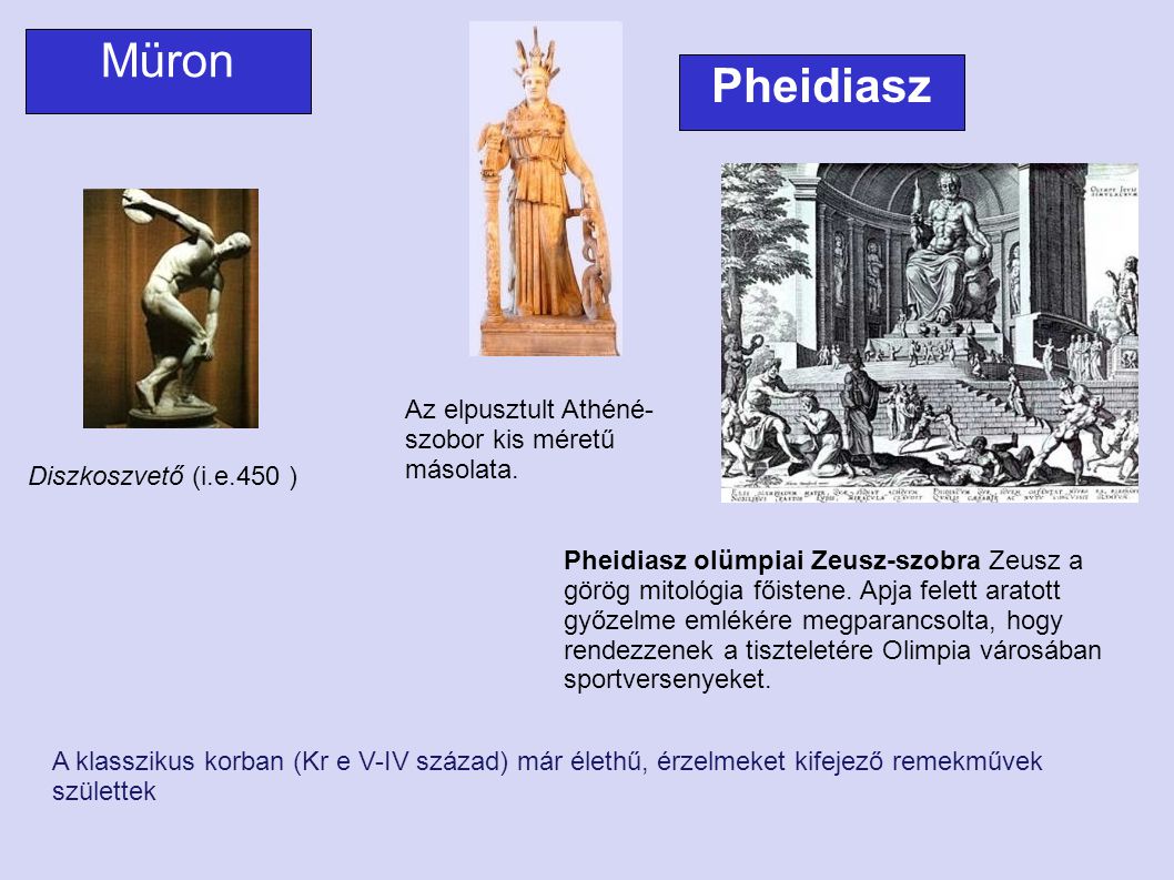 Müron Pheidiasz Az elpusztult Athéné-szobor kis méretű másolata.