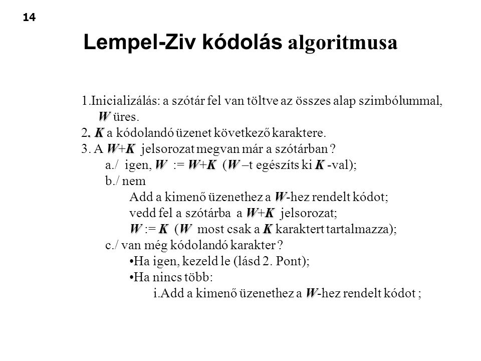 Lempel-Ziv kódolás algoritmusa