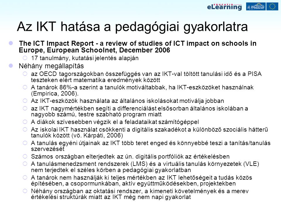 Az IKT hatása a pedagógiai gyakorlatra