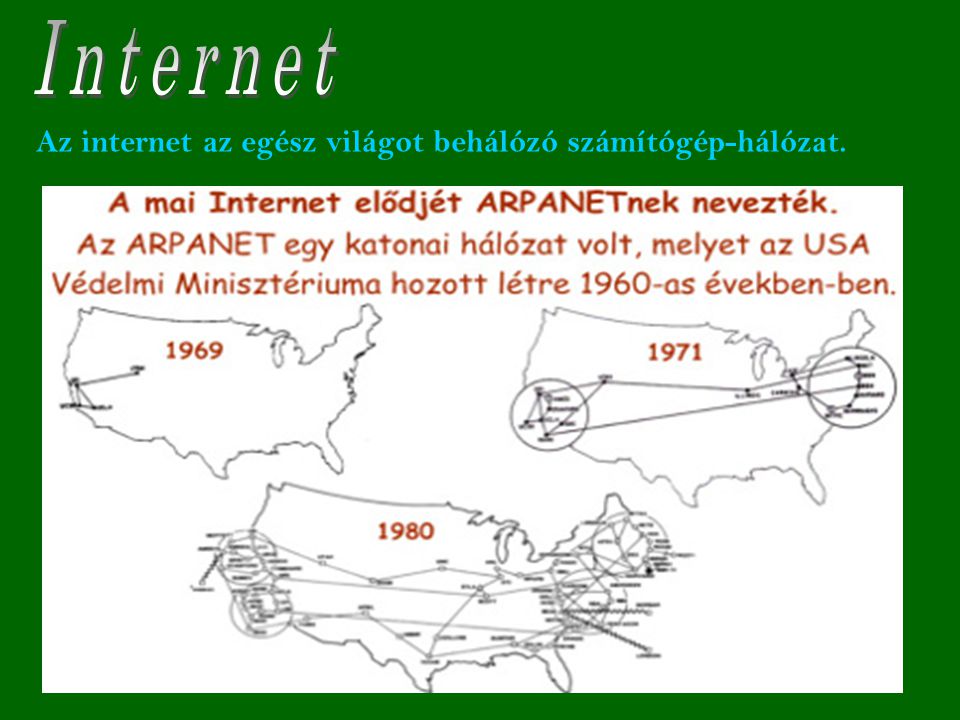 Internet Az internet az egész világot behálózó számítógép-hálózat.