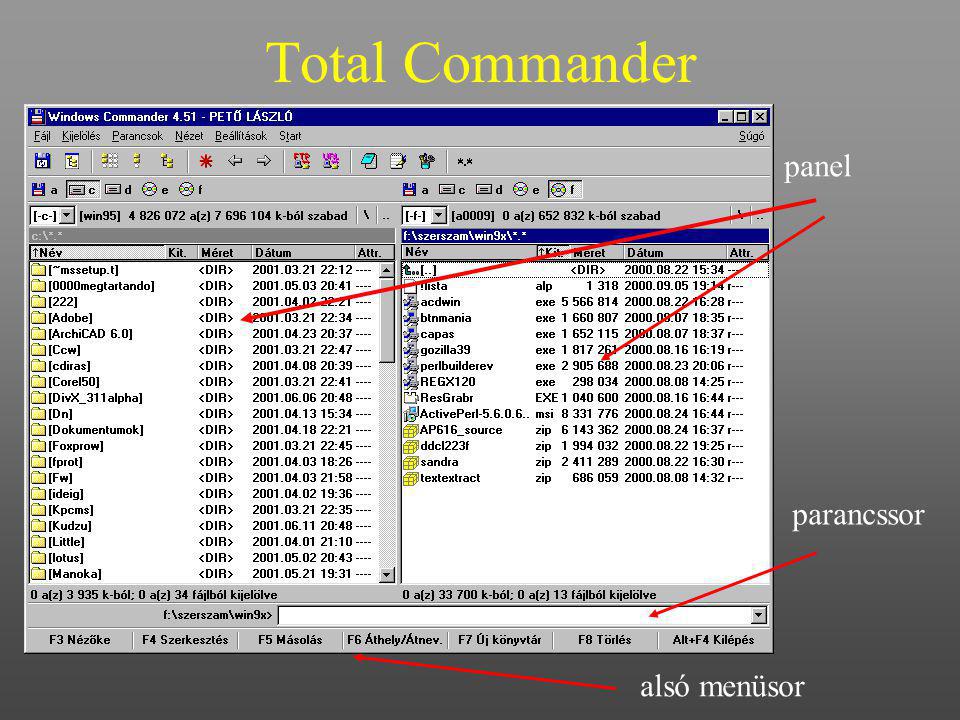 Total Commander panel parancssor alsó menüsor