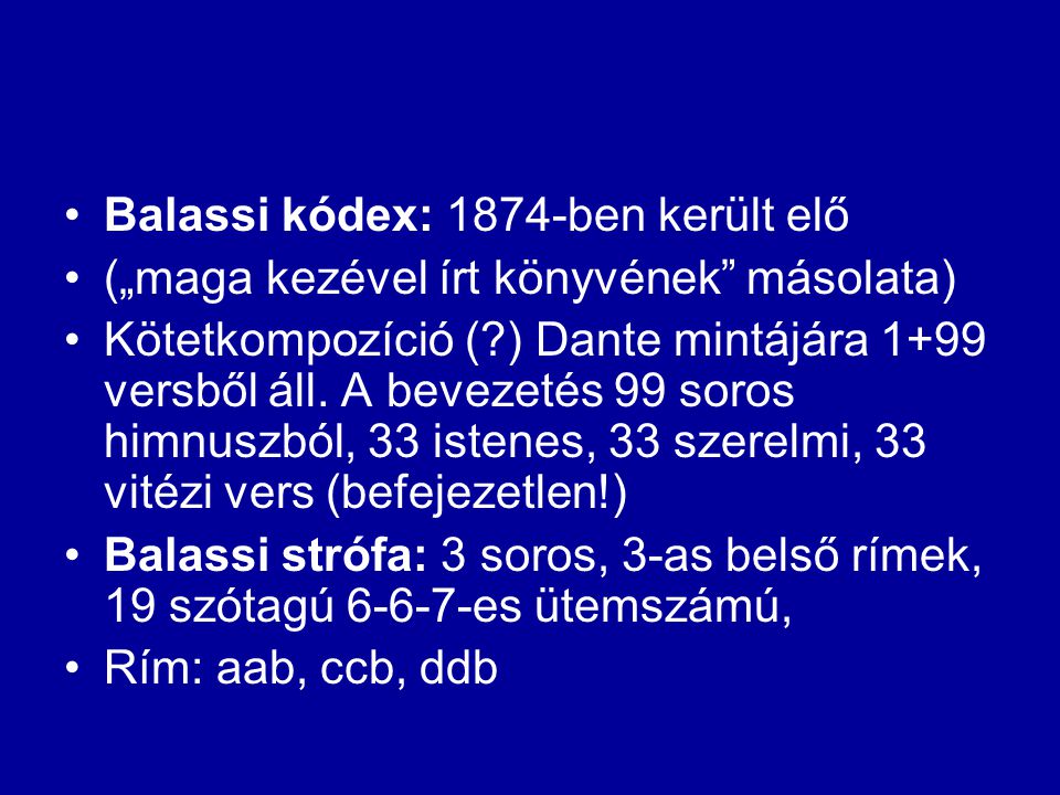 Balassi kódex: 1874-ben került elő