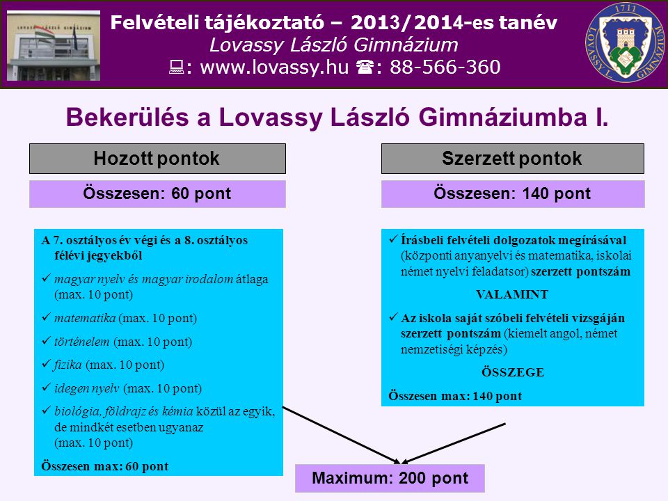 Bekerülés a Lovassy László Gimnáziumba I.