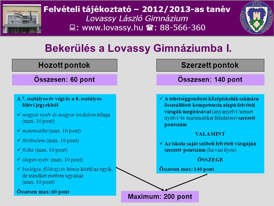 Bekerülés a Lovassy Gimnáziumba I.