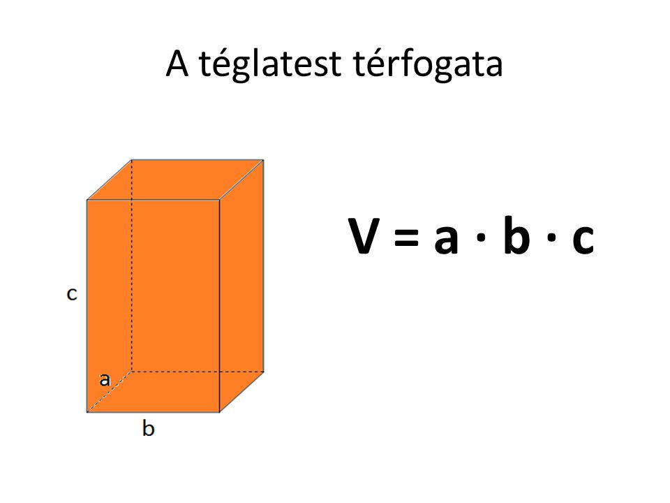A téglatest térfogata V = a · b · c