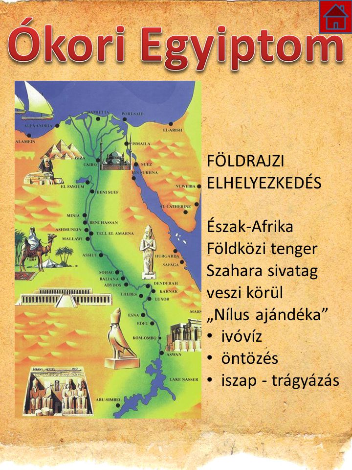 Ókori Egyiptom FÖLDRAJZI ELHELYEZKEDÉS Észak-Afrika Földközi tenger