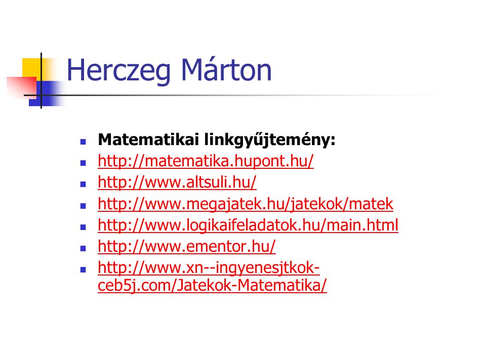 Herczeg Márton Matematikai linkgyűjtemény: