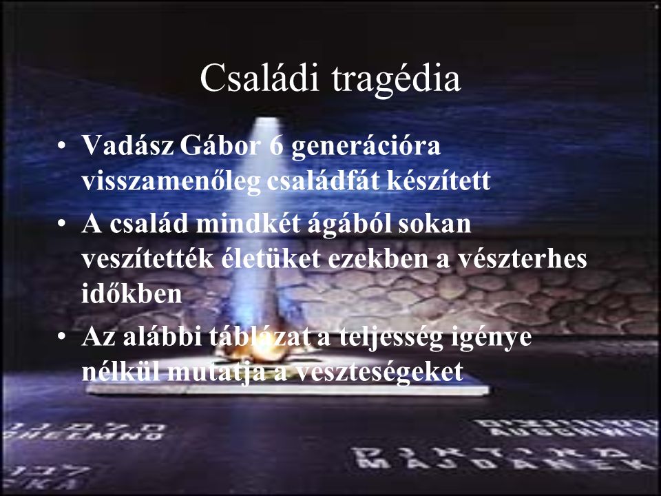 Családi tragédia Vadász Gábor 6 generációra visszamenőleg családfát készített.