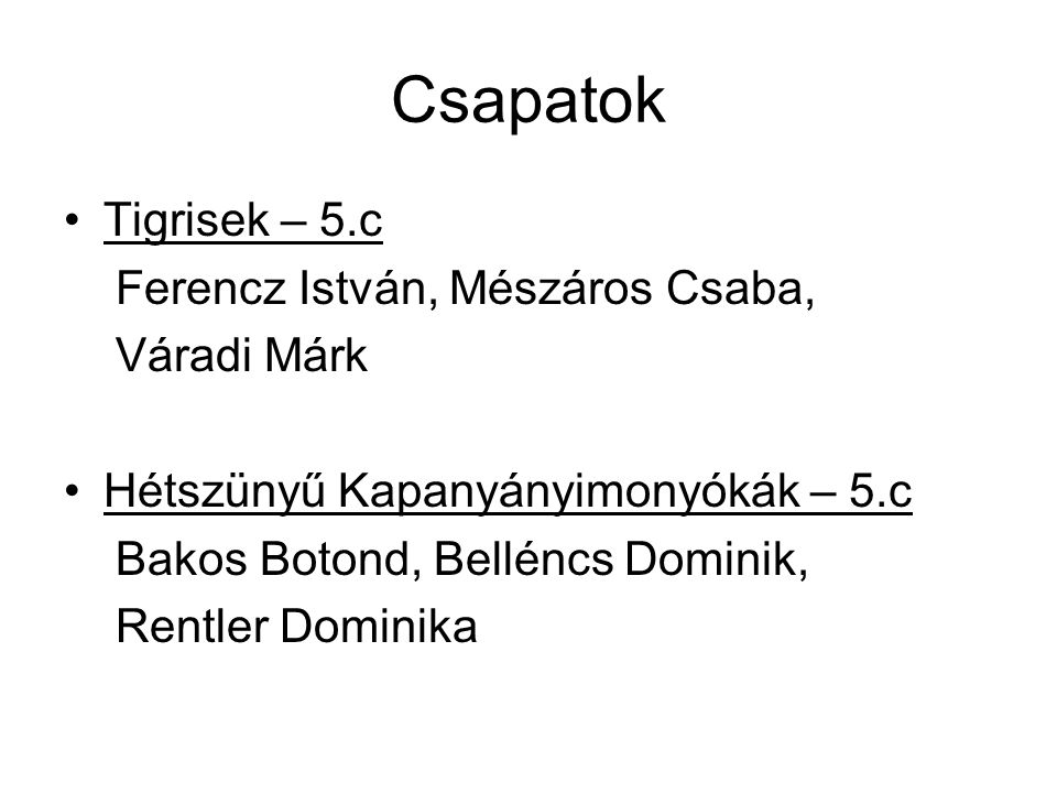 Csapatok Tigrisek – 5.c Ferencz István, Mészáros Csaba, Váradi Márk
