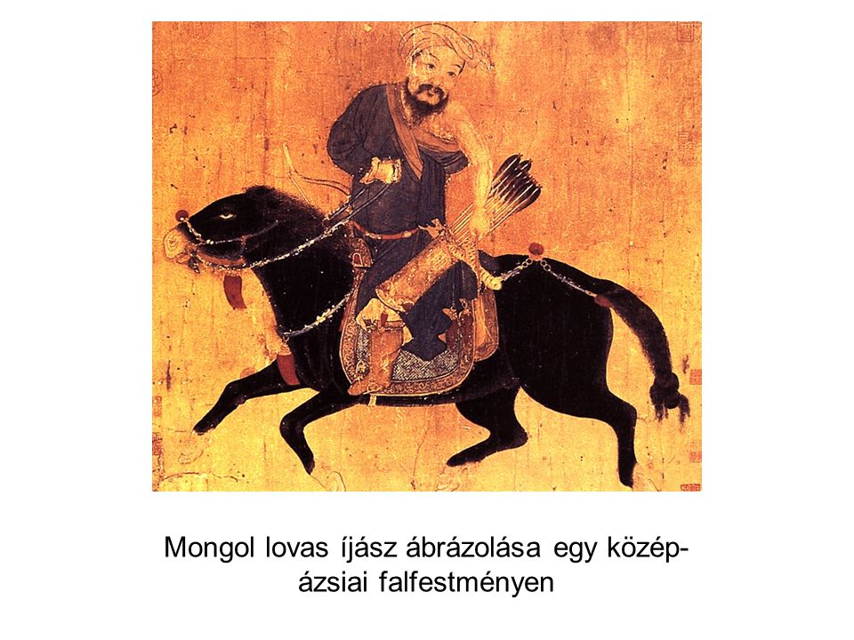 Mongol lovas íjász ábrázolása egy közép-ázsiai falfestményen