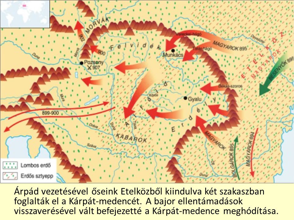 Árpád vezetésével őseink Etelközből kiindulva két szakaszban foglalták el a Kárpát-medencét.