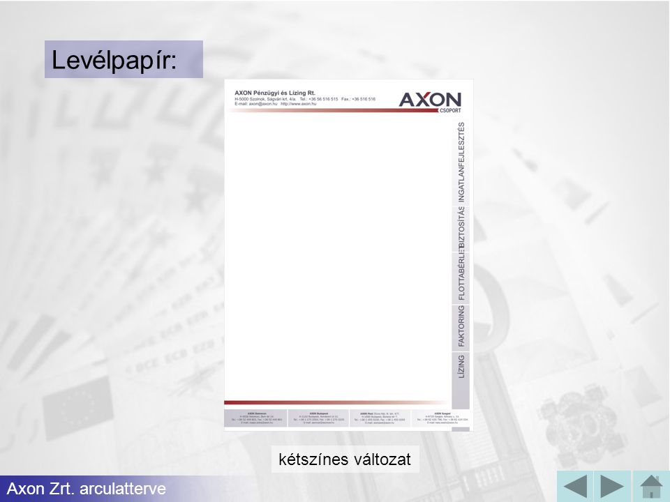 Levélpapír: kétszínes változat Axon Zrt. arculatterve