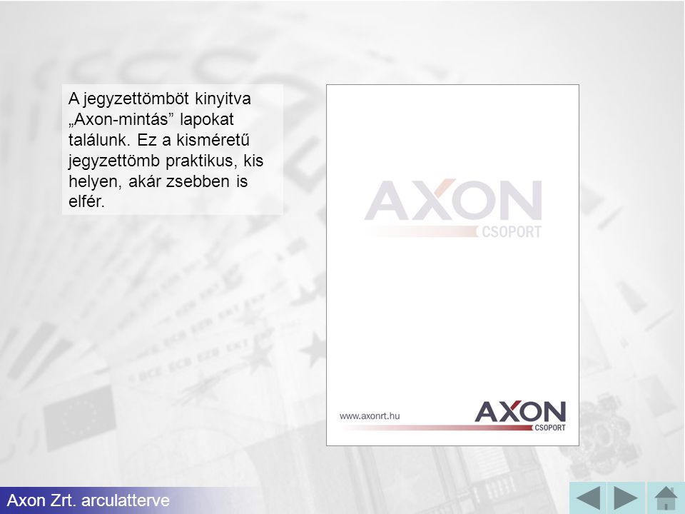 A jegyzettömböt kinyitva „Axon-mintás lapokat találunk