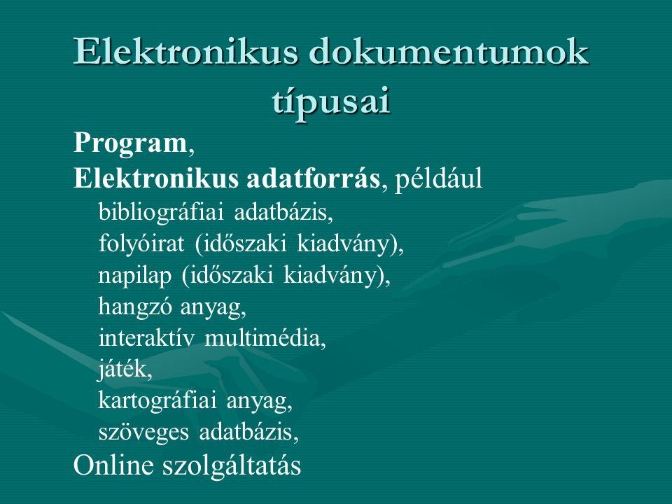 Elektronikus dokumentumok típusai