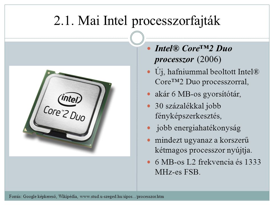 2.1. Mai Intel processzorfajták