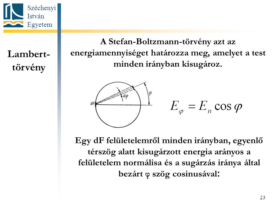 A Stefan-Boltzmann-törvény azt az energiamennyiséget határozza meg, amelyet a test minden irányban kisugároz.
