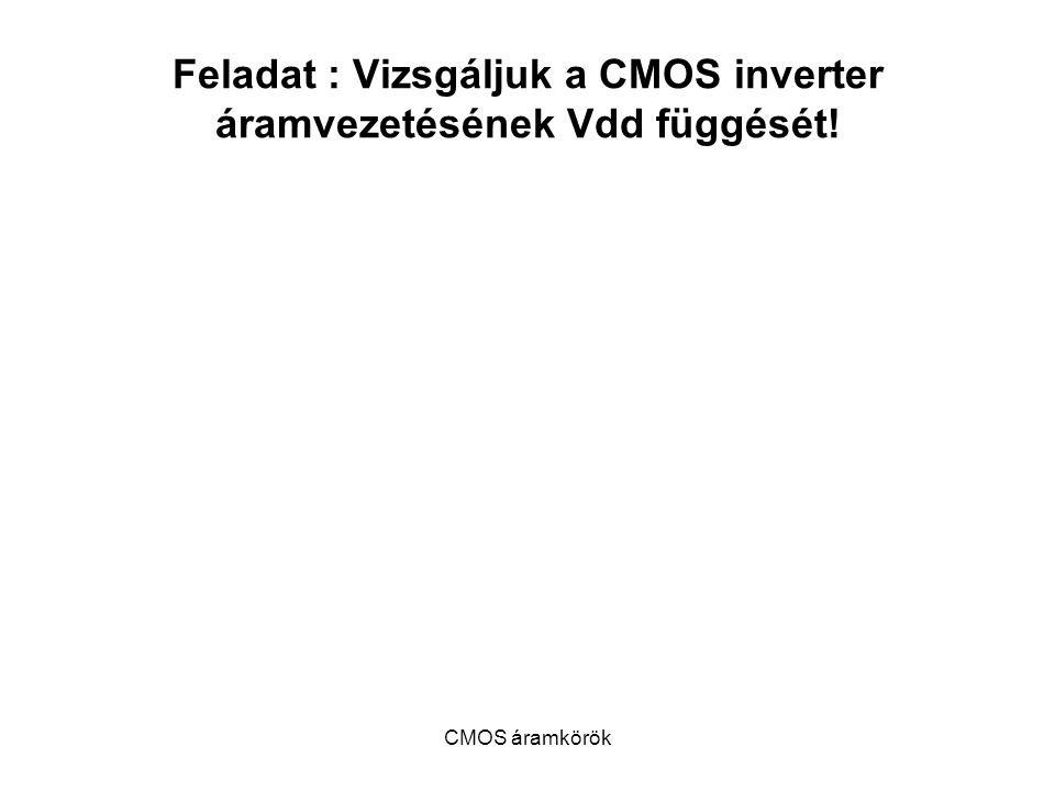 Feladat : Vizsgáljuk a CMOS inverter áramvezetésének Vdd függését!