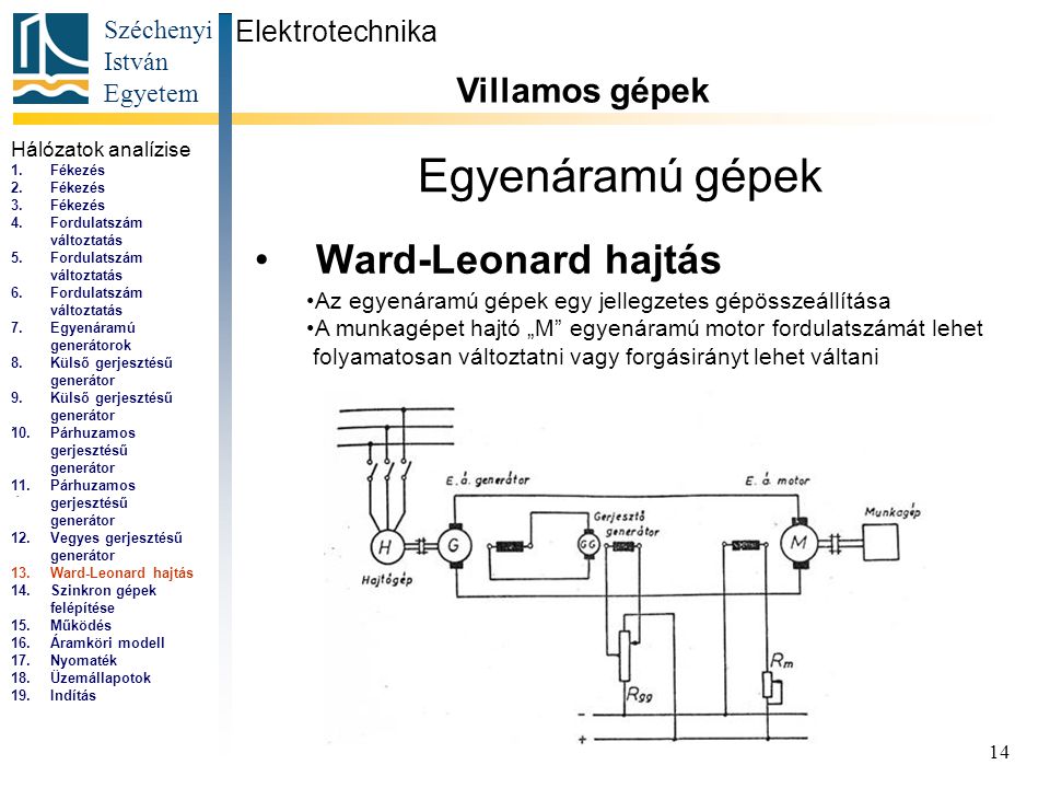 Egyenáramú gépek Ward-Leonard hajtás Villamos gépek Elektrotechnika
