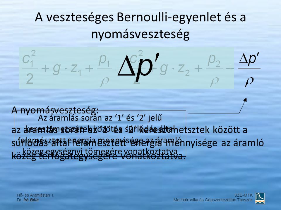 A veszteséges Bernoulli-egyenlet és a nyomásveszteség