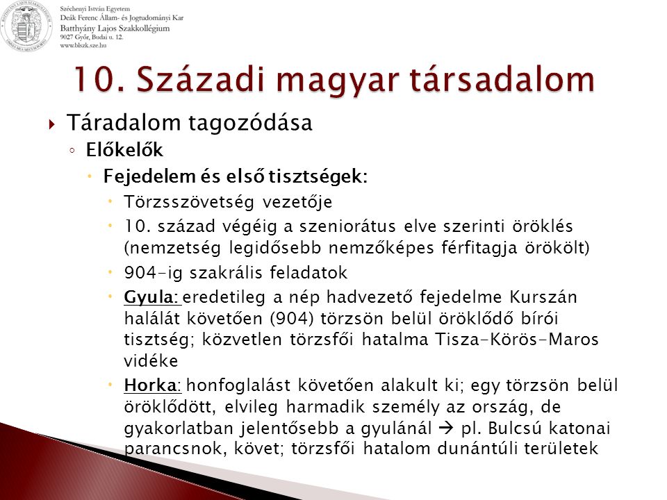10. Századi magyar társadalom