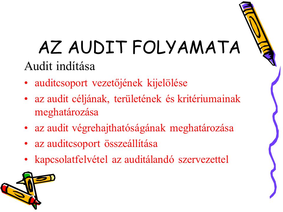AZ AUDIT FOLYAMATA Audit indítása auditcsoport vezetőjének kijelölése