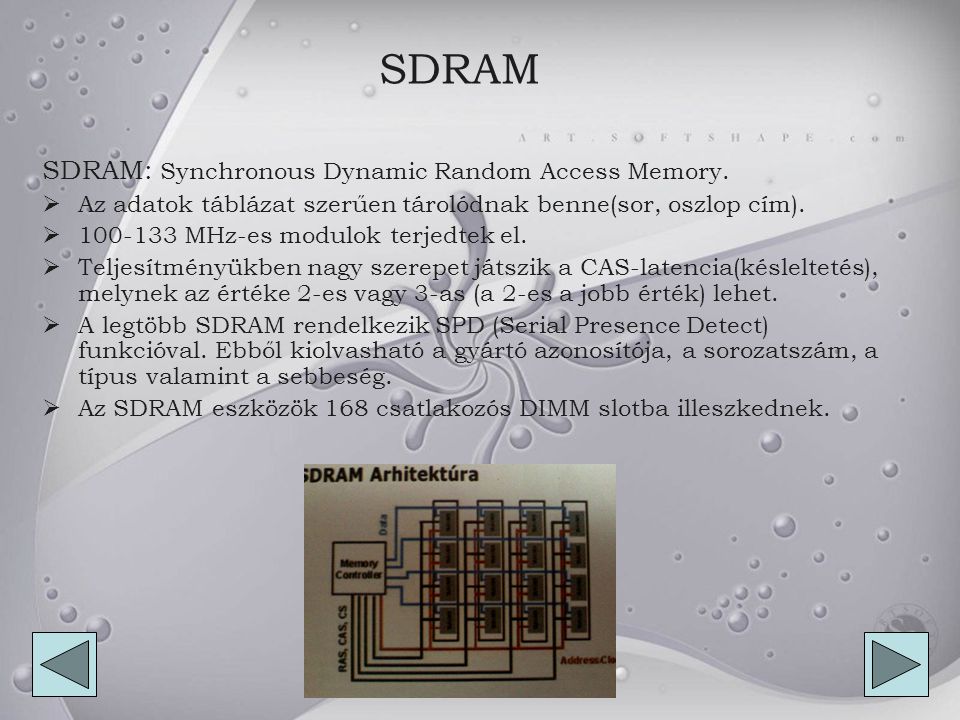 SDRAM SDRAM: Synchronous Dynamic Random Access Memory.