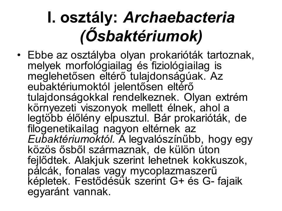 I. osztály: Archaebacteria (Ősbaktériumok)