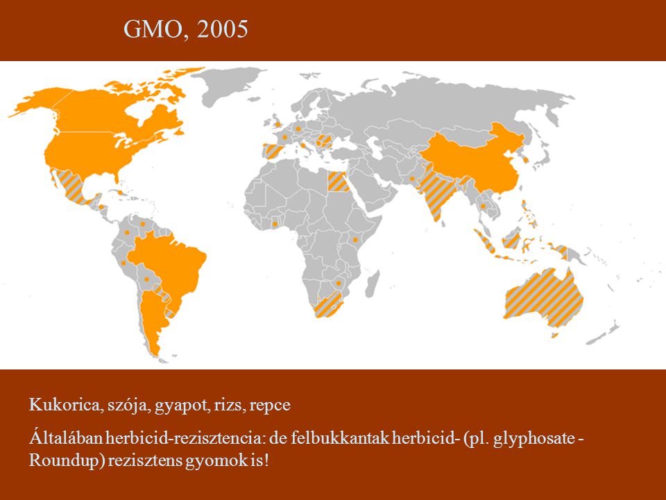 GMO, 2005 Kukorica, szója, gyapot, rizs, repce