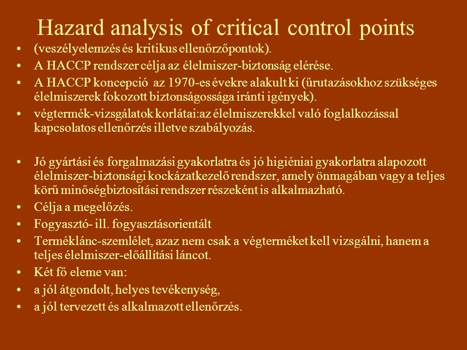 Hazard analysis of critical control points
