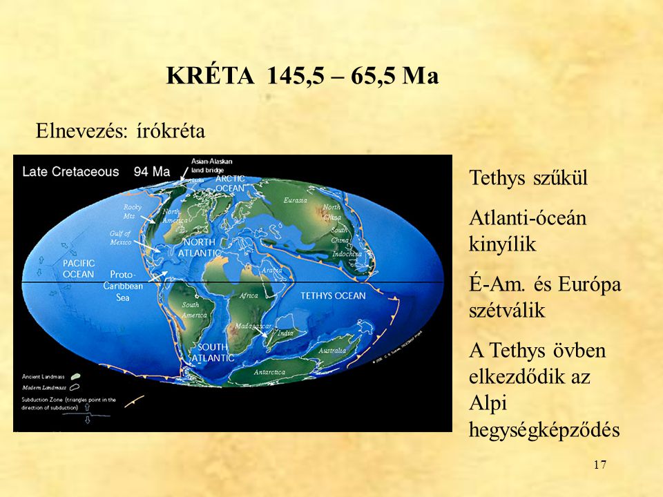 KRÉTA 145,5 – 65,5 Ma Elnevezés: írókréta Tethys szűkül