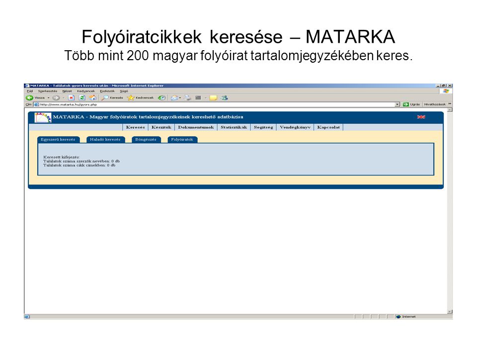 Folyóiratcikkek keresése – MATARKA Több mint 200 magyar folyóirat tartalomjegyzékében keres.