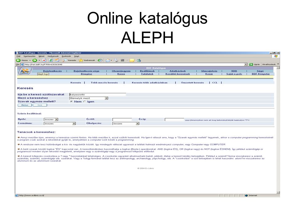 Online katalógus ALEPH