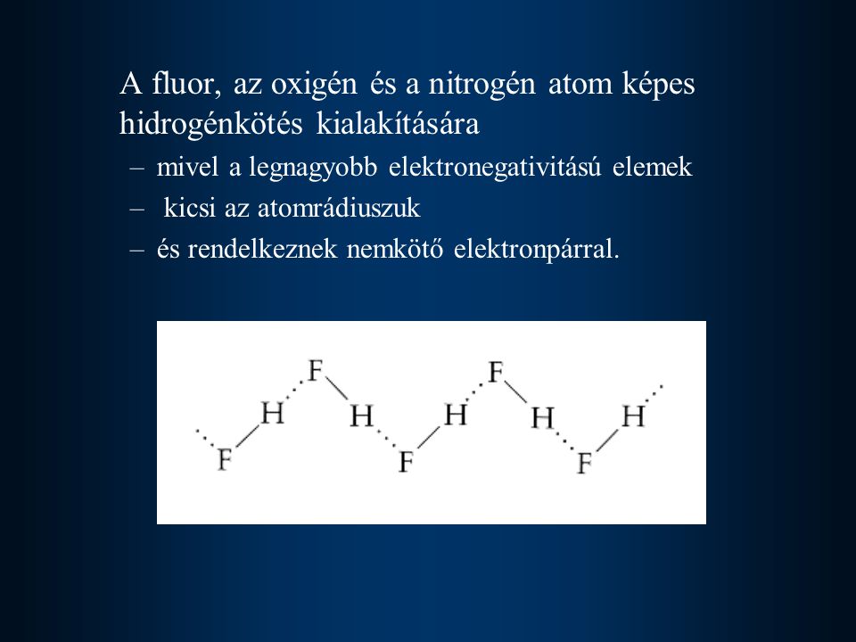 A fluor, az oxigén és a nitrogén atom képes hidrogénkötés kialakítására