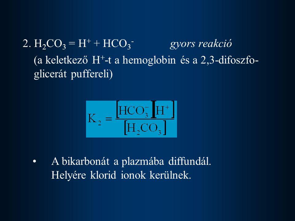 2. H2CO3 = H+ + HCO3- gyors reakció