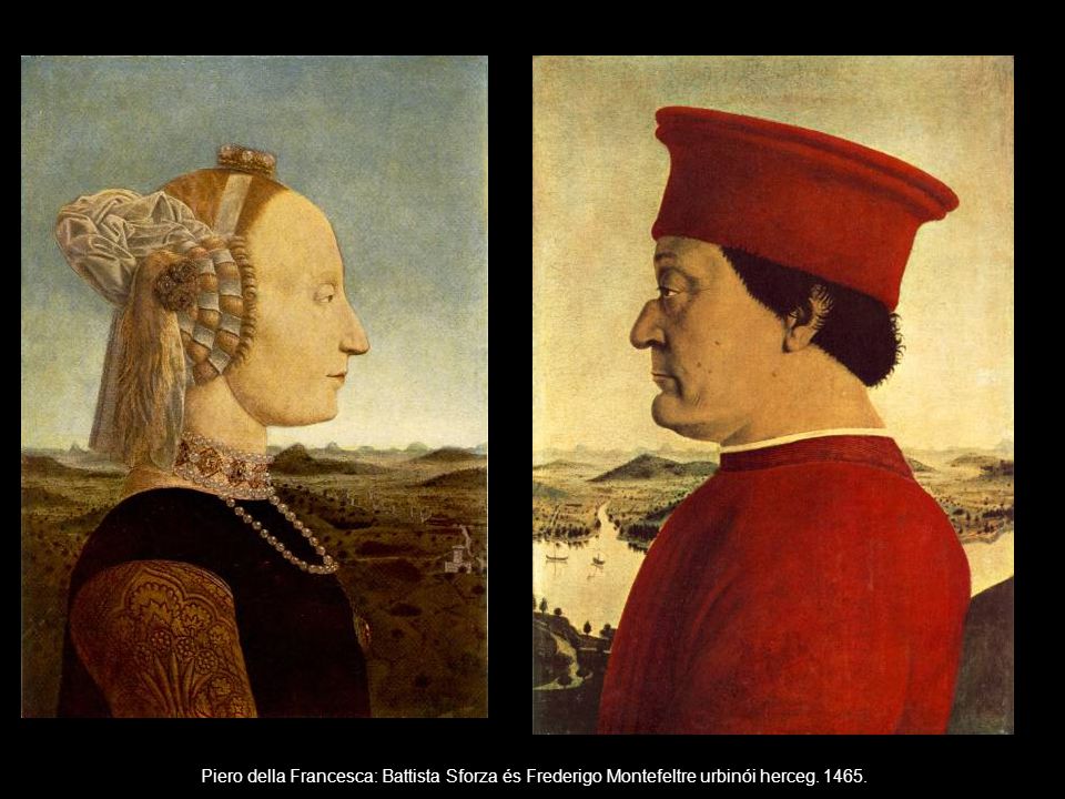 Piero della Francesca: Battista Sforza és Frederigo Montefeltre urbinói herceg