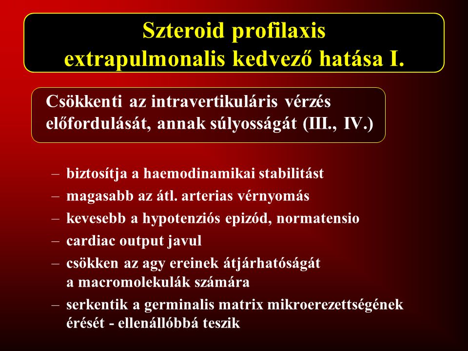 Szteroid profilaxis extrapulmonalis kedvező hatása I.