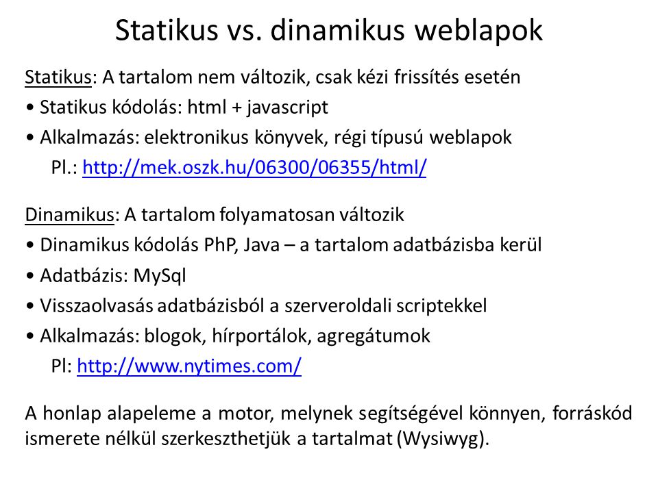 Statikus vs. dinamikus weblapok