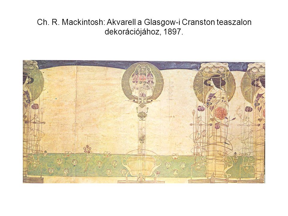 Ch. R. Mackintosh: Akvarell a Glasgow-i Cranston teaszalon dekorációjához, 1897.