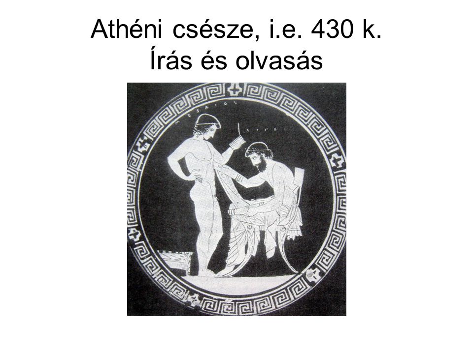 Athéni csésze, i.e. 430 k. Írás és olvasás