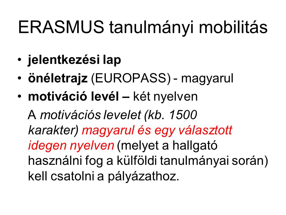 ERASMUS tanulmányi mobilitás
